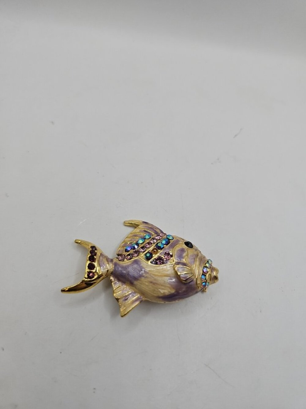 VTG BROOCH/PIN Enamel Purple/ Cream A.B.  Blue 1 Missing Stone SEE PHOTO'S